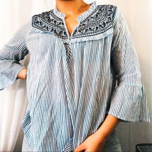 Abercrombie and Fitch Peasant Top Blue and White